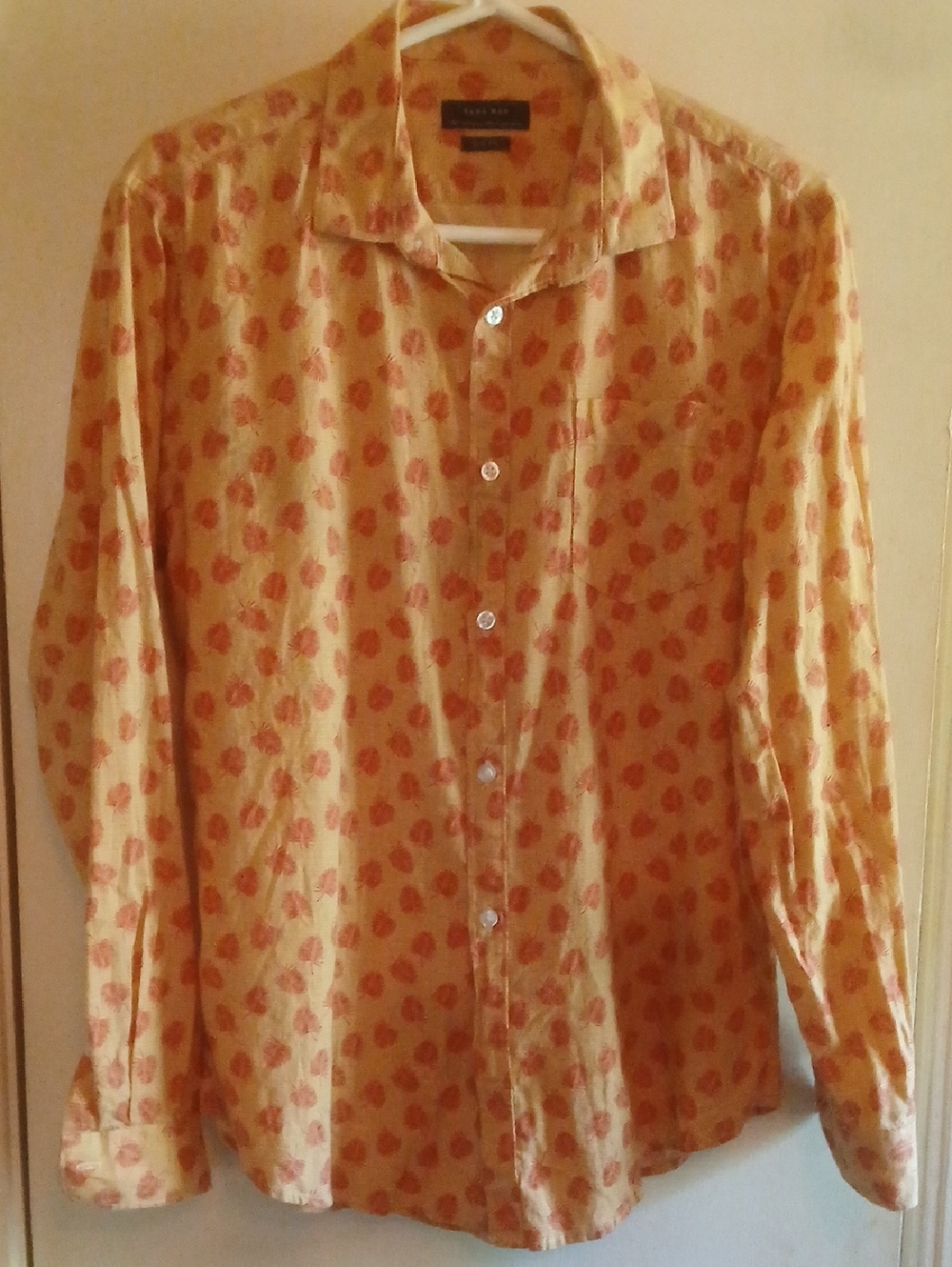 Zara Yellow Button-Down Shirt with Orange Print